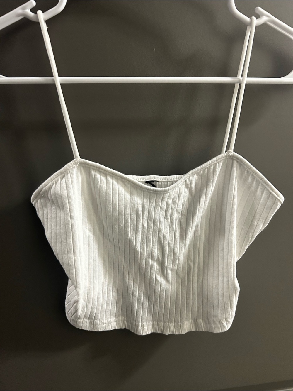 Women’s White Ribbed Spaghetti Strap Crop Top